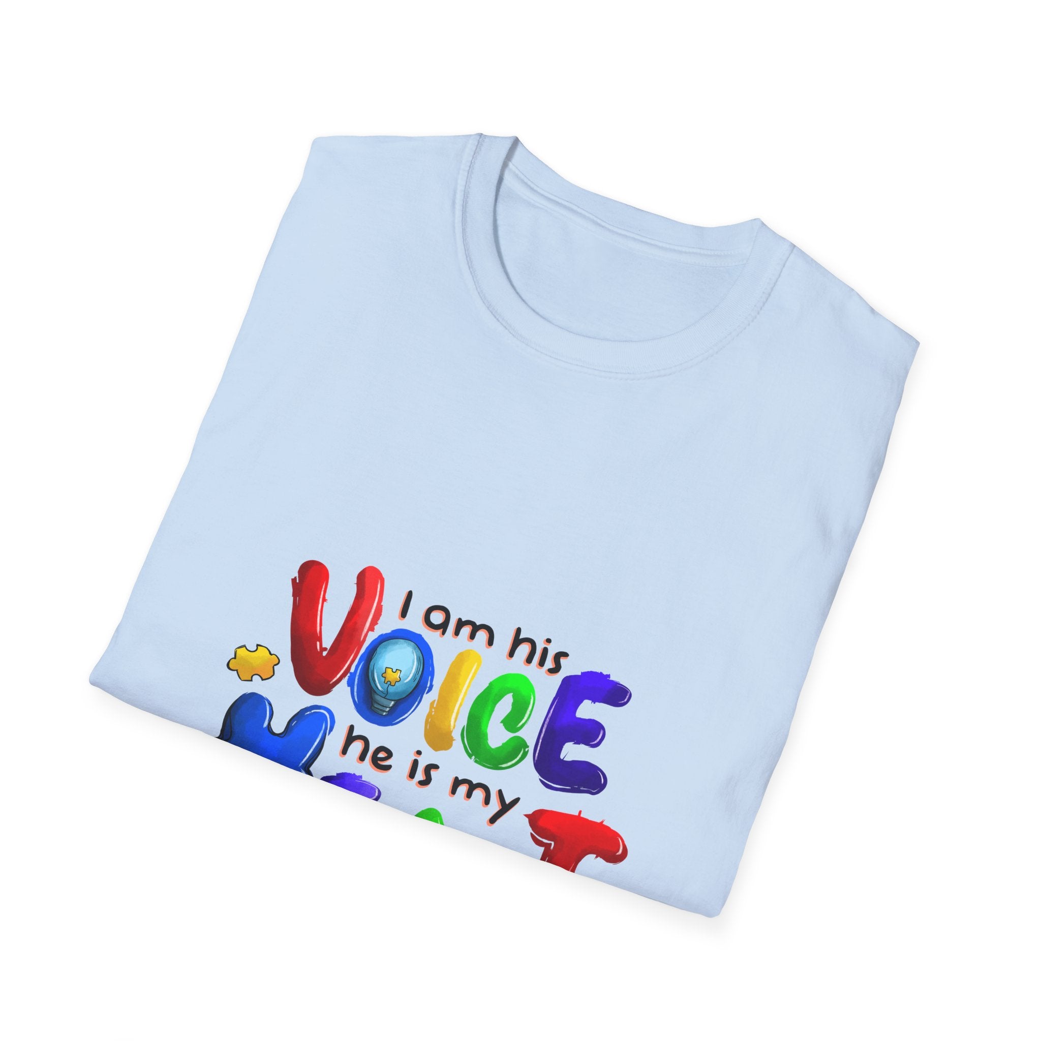 Children's Autism Awareness T-Shirt — "I Am His Voice, He Is My Heart" Colorful Design