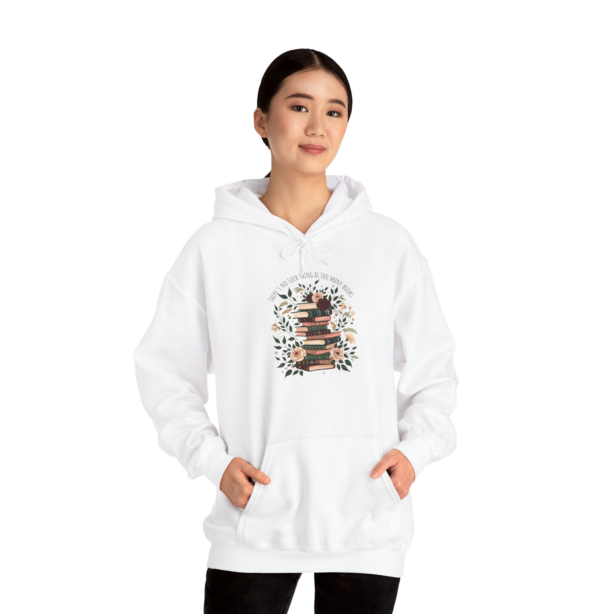 Cozy Reading Stack Hoodie — Floral Bookshelf Design