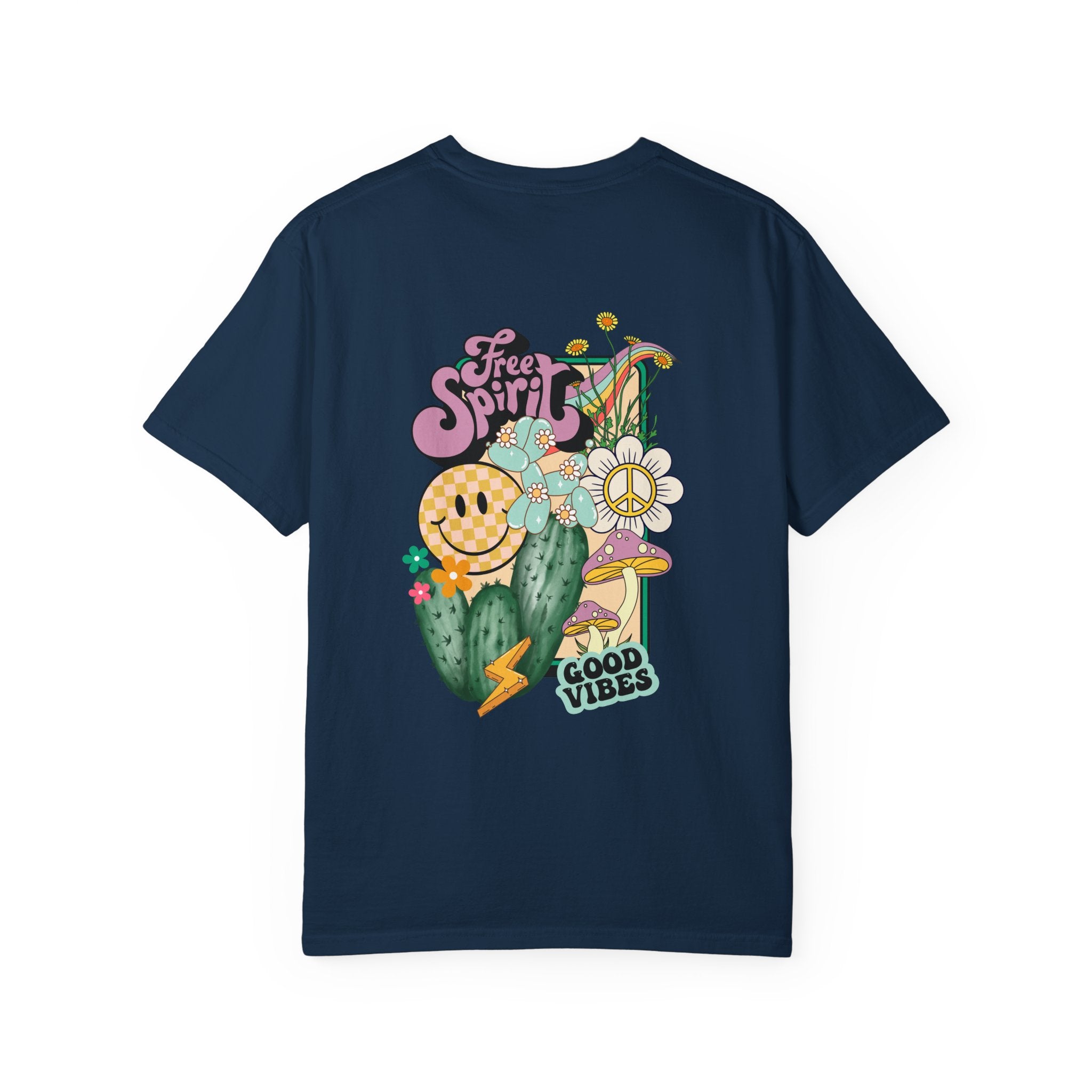 Good Vibes Retro Graphic T-Shirt — Free Spirit Smiley Desert Design