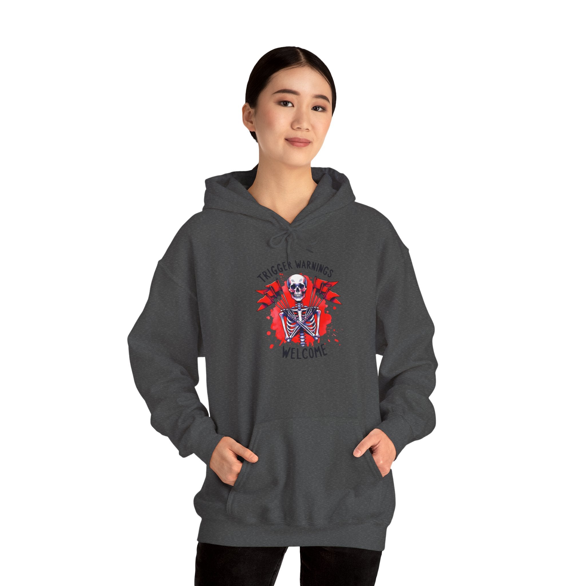 Trigger Warning Skeleton Hoodie - Edgy Skull Graphic Pullover
