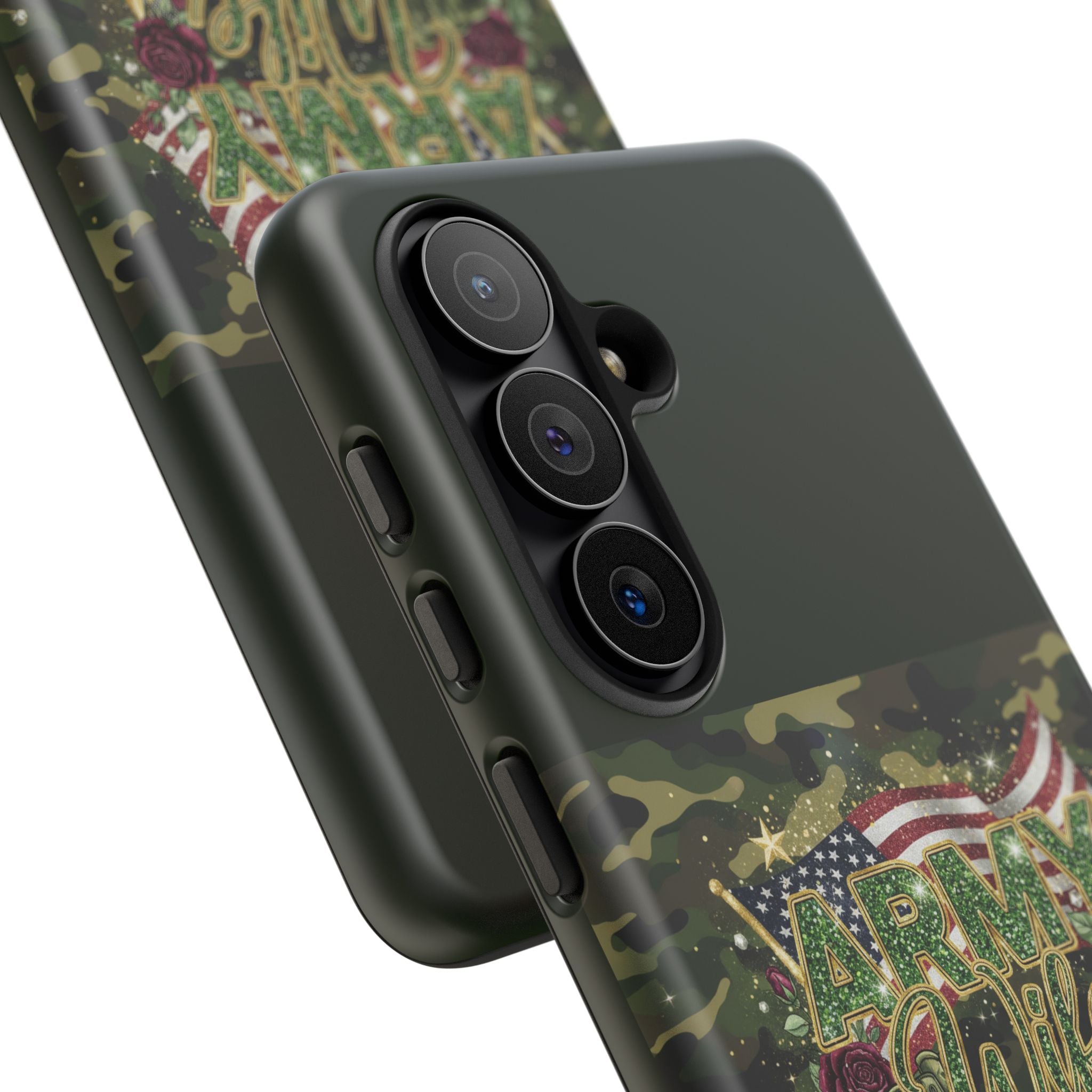 Army Wife Tough Phone Case — Camo Flag Design with Roses