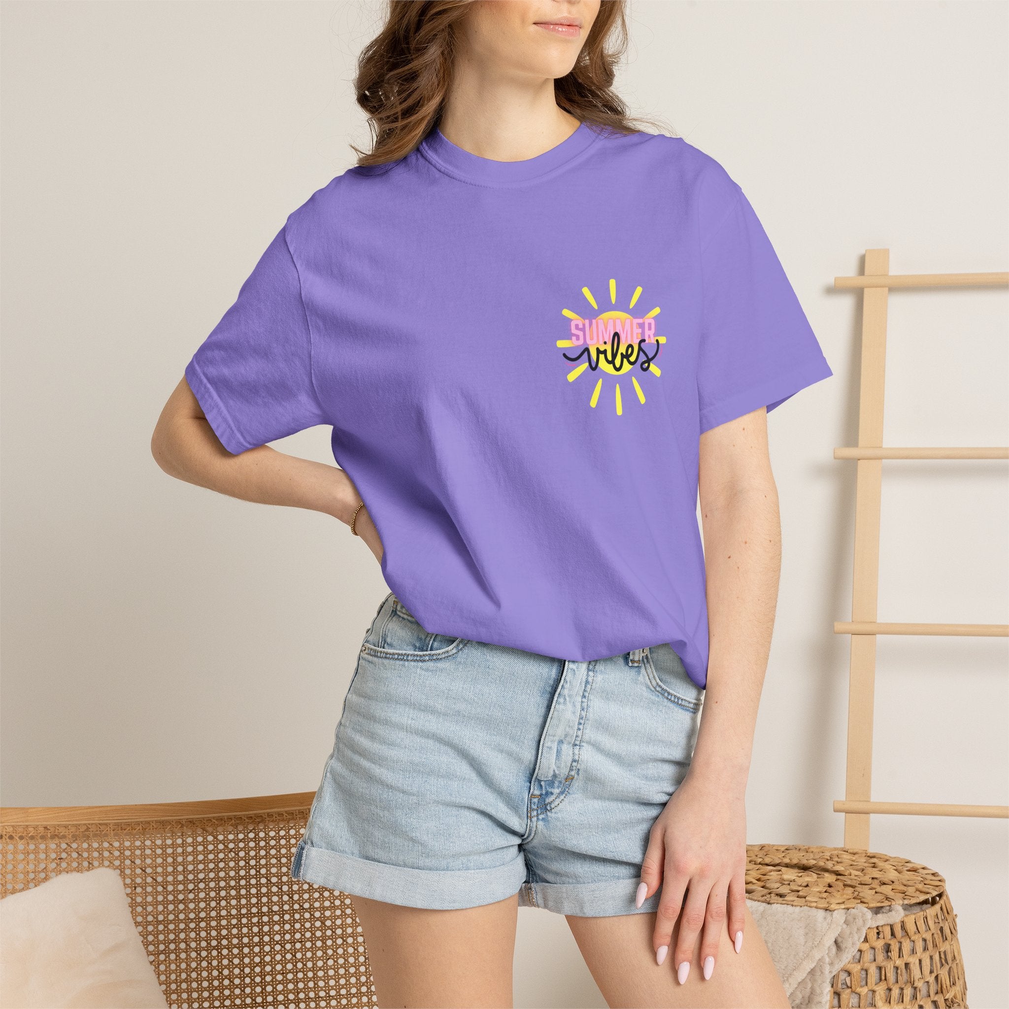 Summer Vibes T-Shirt — Pink Floatie & Checkered Graphic