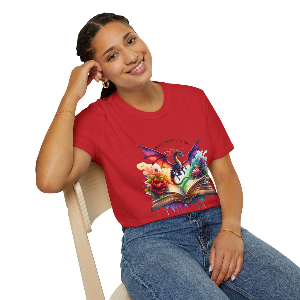 Fantasy Dragon Book T-Shirt — 'Live in My Fantasy' Colorful Storybook Design