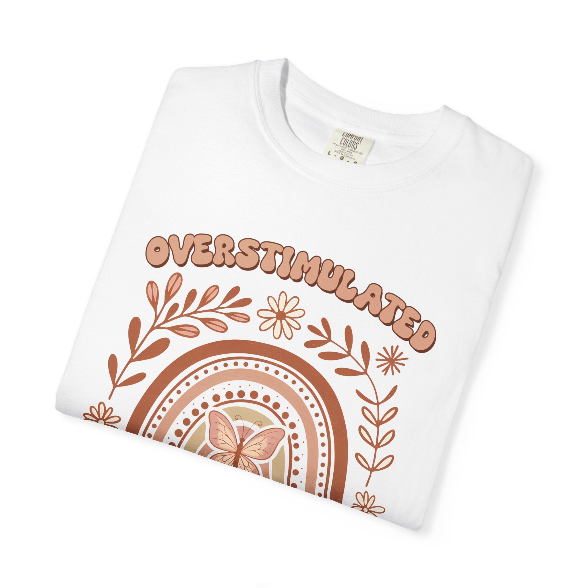 Moms Club Tee — "Overstimulated" Retro Floral Rainbow Mother's Day Shirt