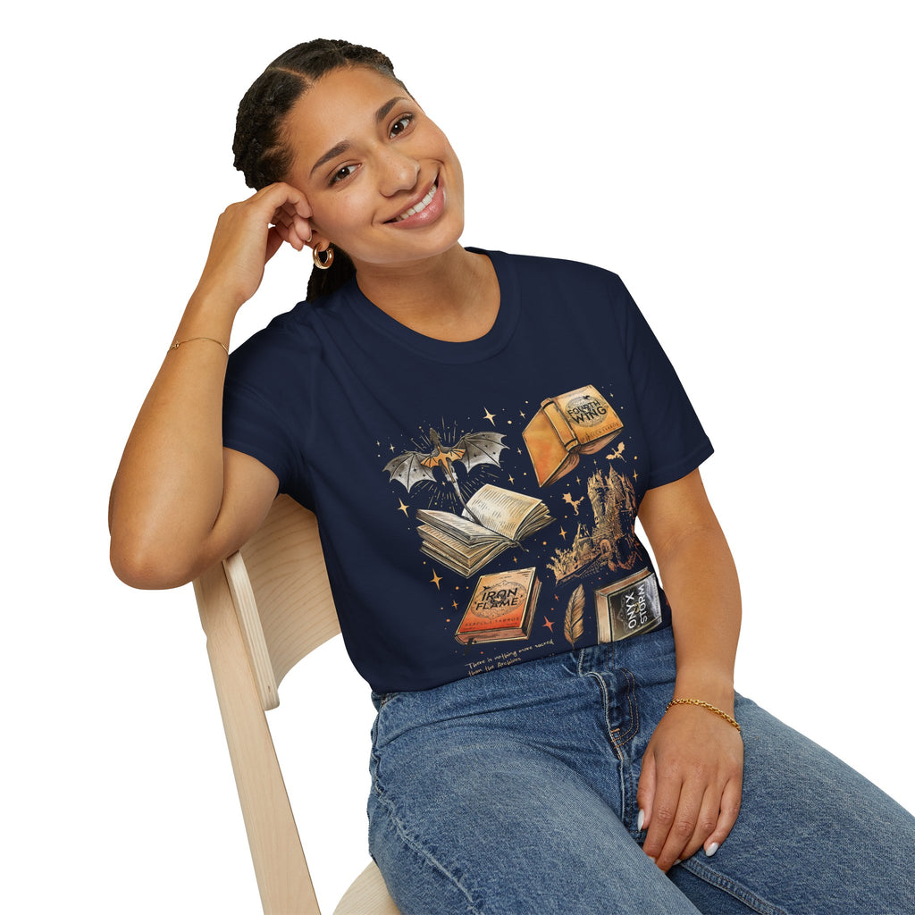 Book Dragon T-Shirt — Vintage Magical Books & Bat Illustration