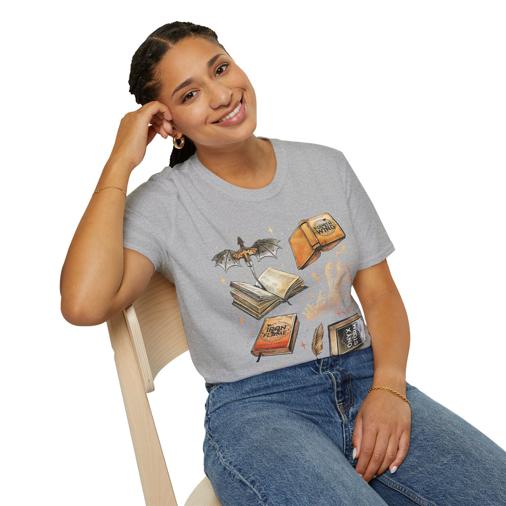 Book Dragon T-Shirt — Vintage Magical Books & Bat Illustration