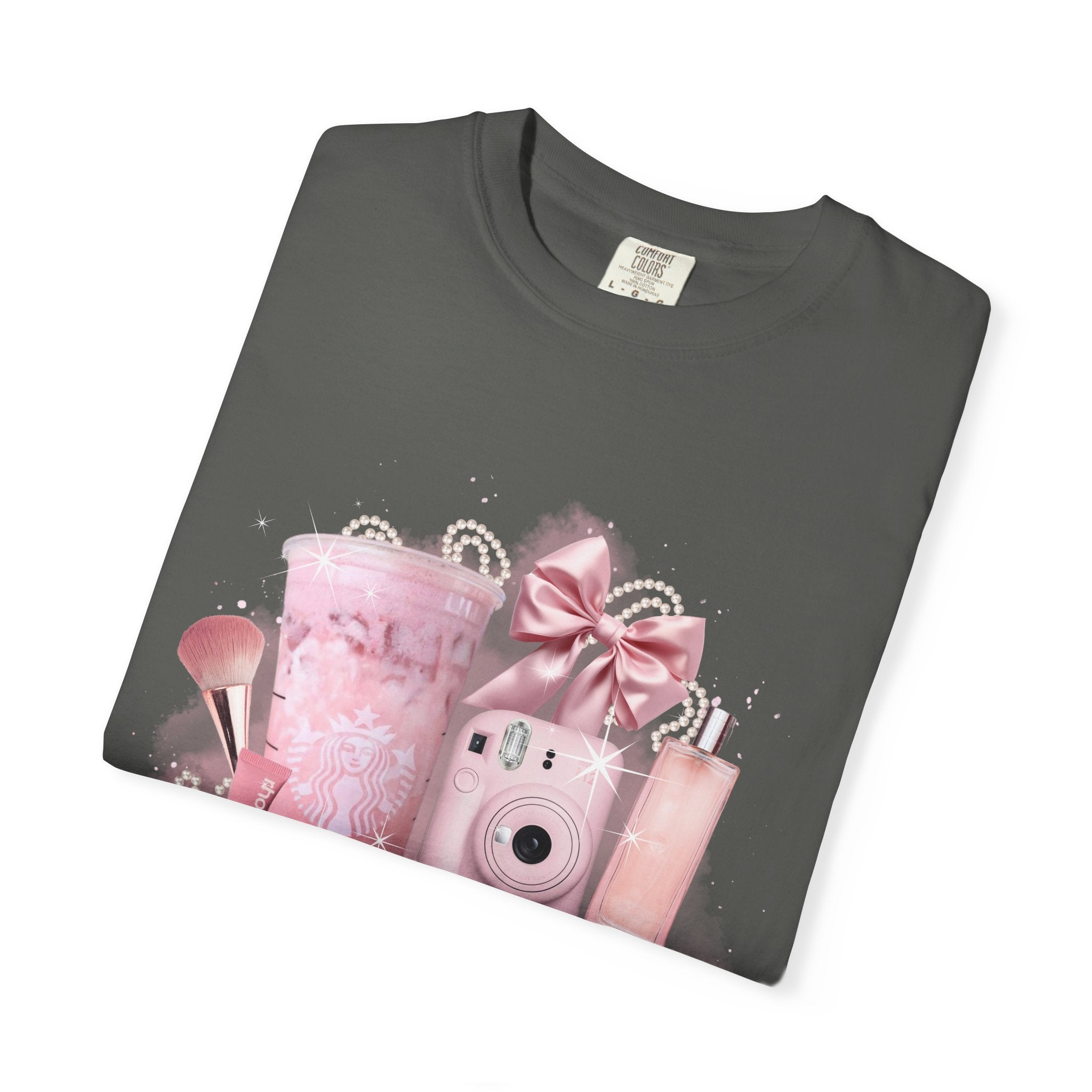 Pink Vanity Aesthetic T-Shirt — Makeup, Polaroid & Accessories Graphic Tee