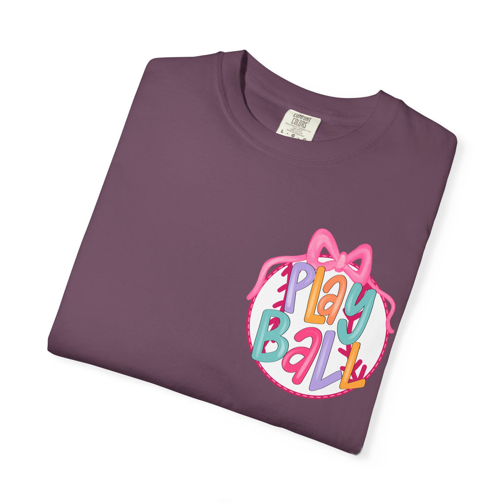 Softball Tee — "Play Ball" Front & "Pitch, Batter, Batter, Swing" Heart Back