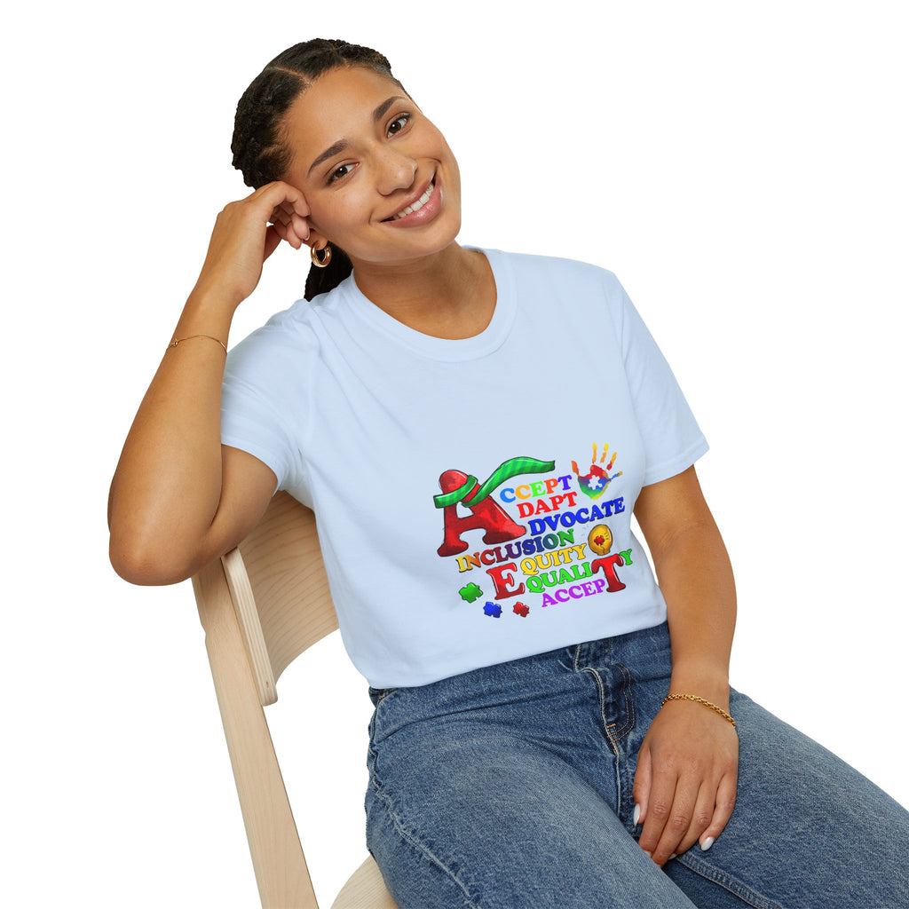 Autism Acceptance Rainbow T-Shirt — "Accept, Adapt, Advocate" Inclusion Tee