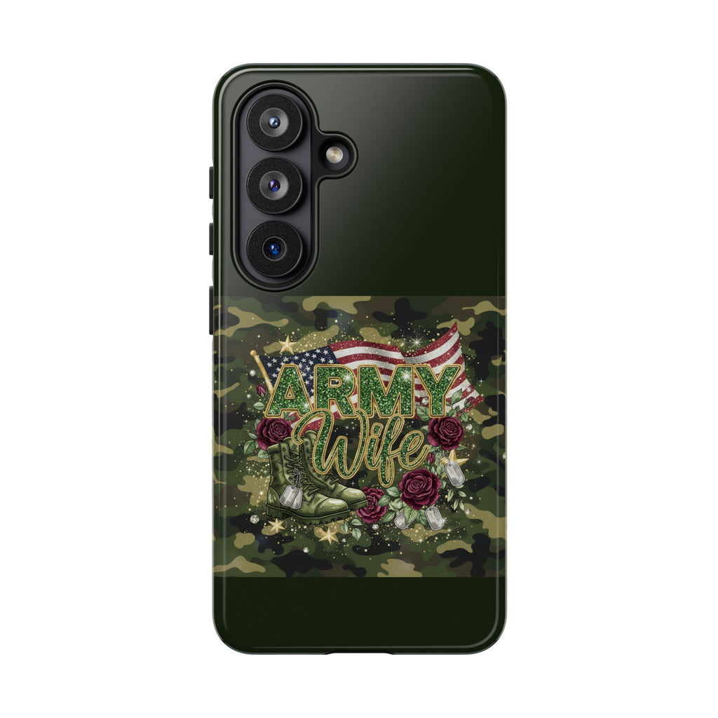 Army Wife Tough Phone Case — Camo Flag Design with Roses