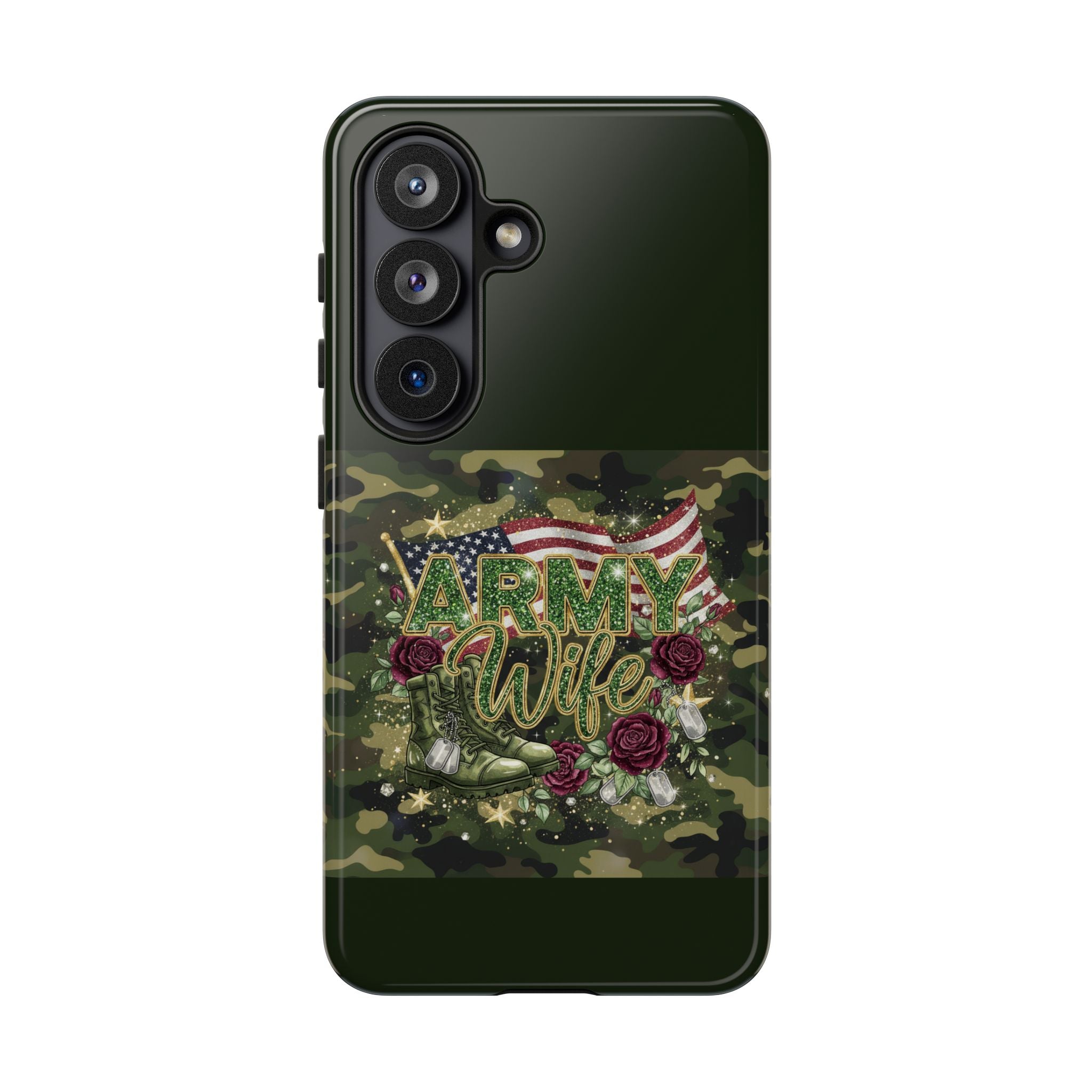 Army Wife Tough Phone Case — Camo Flag Design with Roses