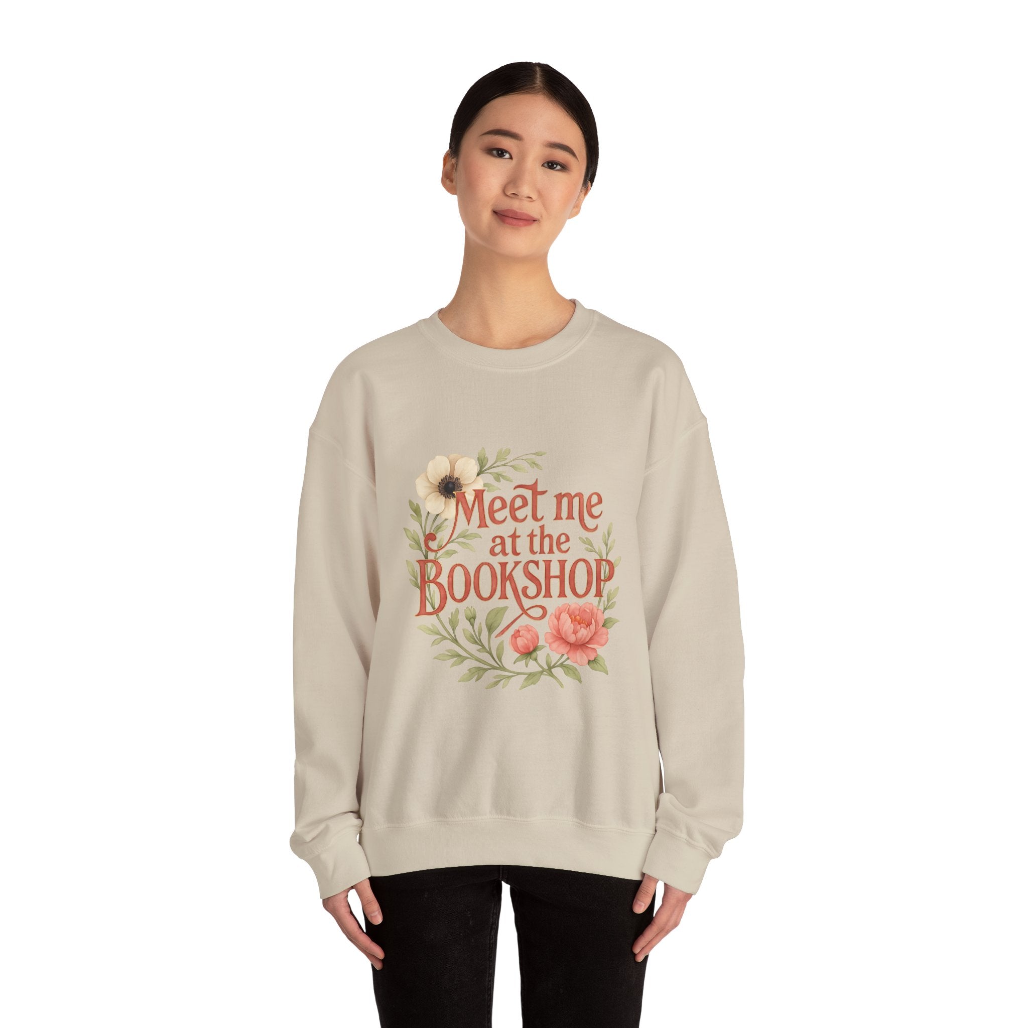 Bookshop Sweatshirt — "Meet Me at the Bookshop" Floral Cozy Crewneck
