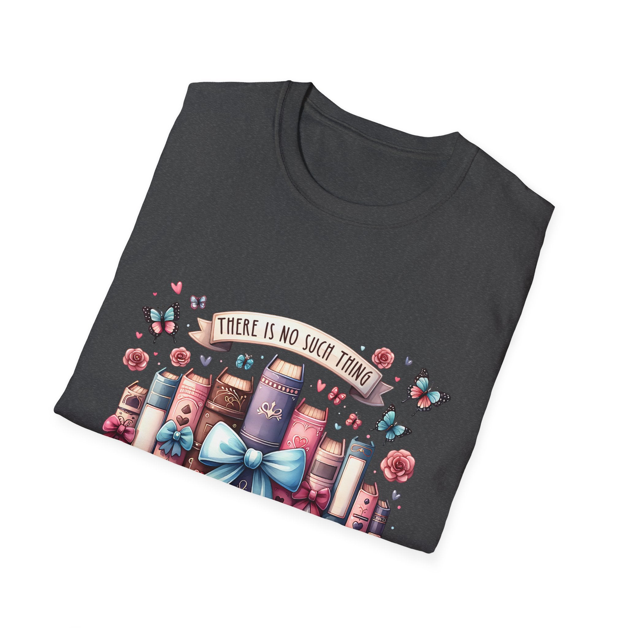 Book Lover T-Shirt — "There Is No Such Thing As Too Many Books" Illustrated Stack Design