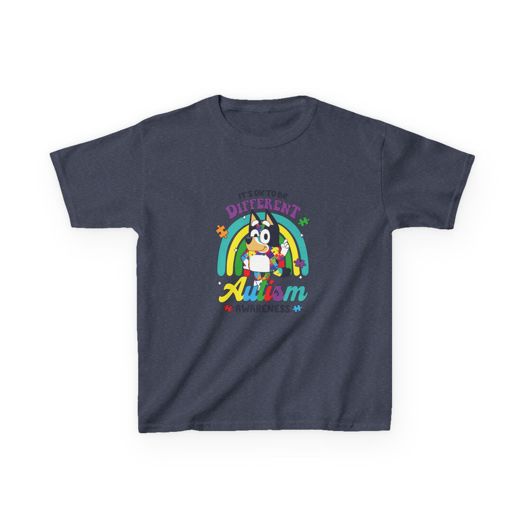 Kids Tee — "It's OK to Be Different" Autism Awareness Rainbow Design
