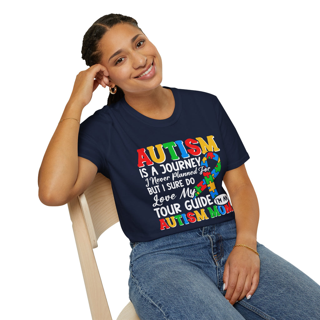 Autism Mom T-Shirt – “Autism Is a Journey…I Love My Tour Guide” Puzzle Ribbon Tee