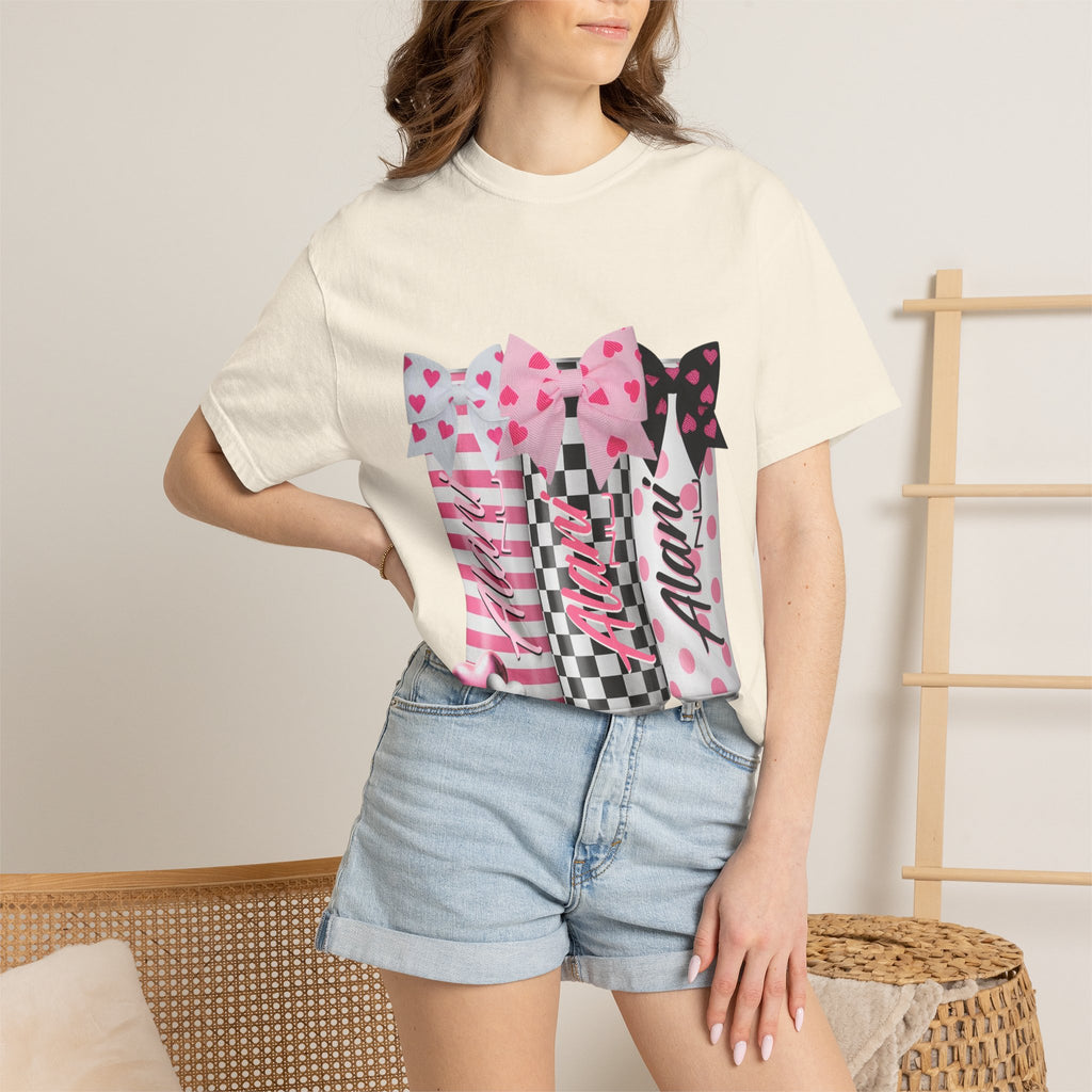 Lipstick Trio Graphic T-Shirt — Pink Bow Cosmetic Design