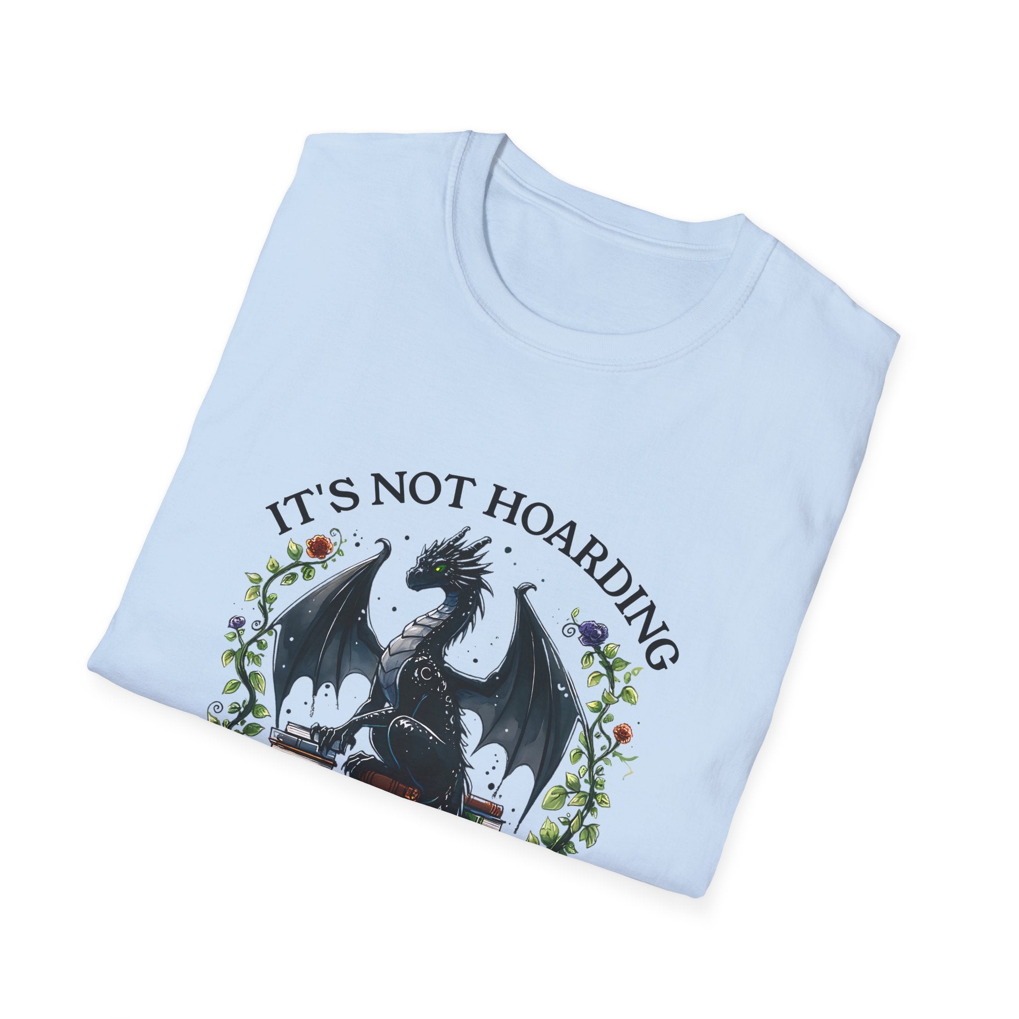 Dragon Reading T-Shirt — "It's Not Hoarding If It's Books" Book Lover Tee