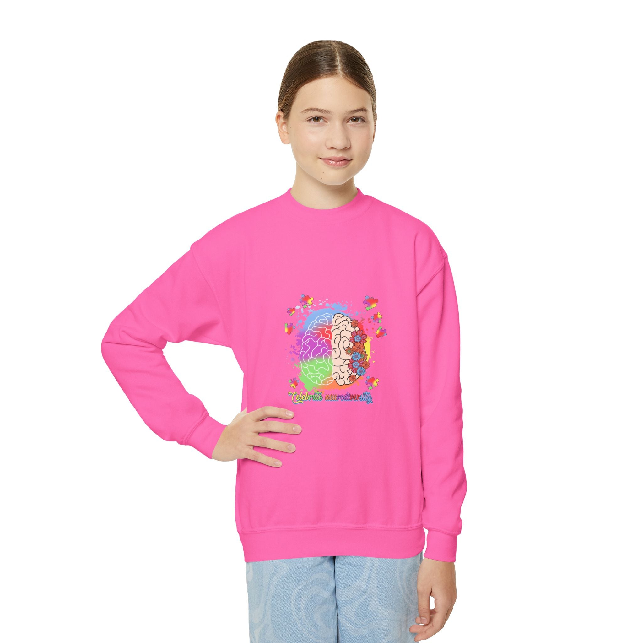 Youth Crewneck Sweatshirt — Colorful Rainbow Lion Design, Kids Graphic Pullover