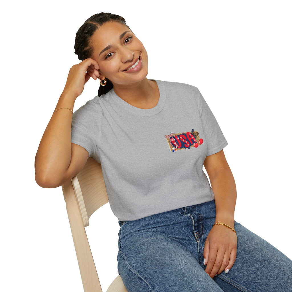 USA Collage T-Shirt — Patriotic Route 66 & Americana Graphic Tee