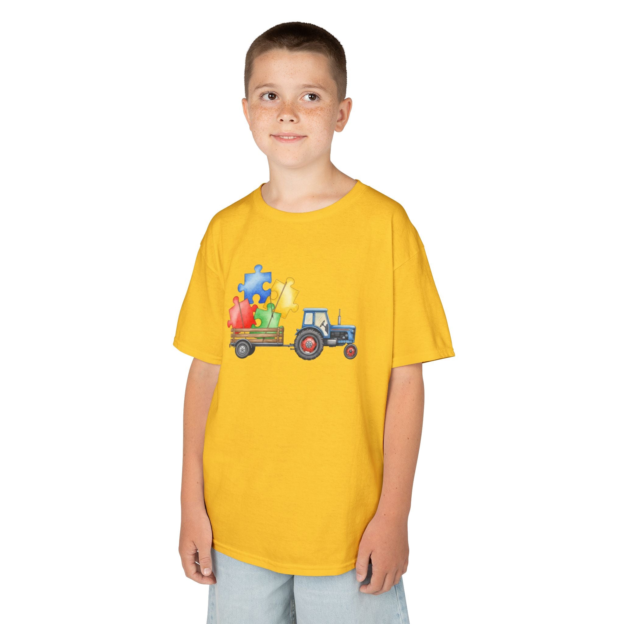Kids Tractor with Puzzle Pieces T-Shirt — Autism Awareness Farm Tee