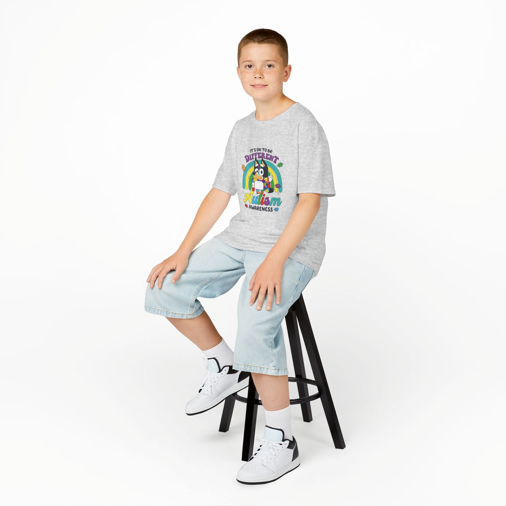 Kids Tee — "It's OK to Be Different" Autism Awareness Rainbow Design