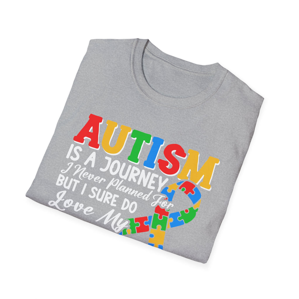 Autism Mom T-Shirt – “Autism Is a Journey…I Love My Tour Guide” Puzzle Ribbon Tee