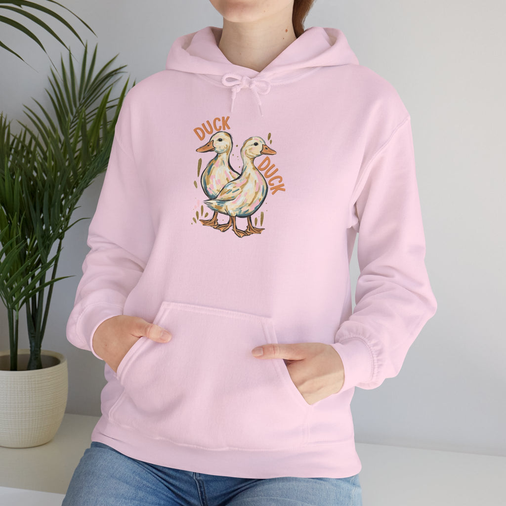 Duck & Goose Hoodie — Cute Waterfowl Graphic Pullover ("Duck Duck" Front, "Goose" Back)