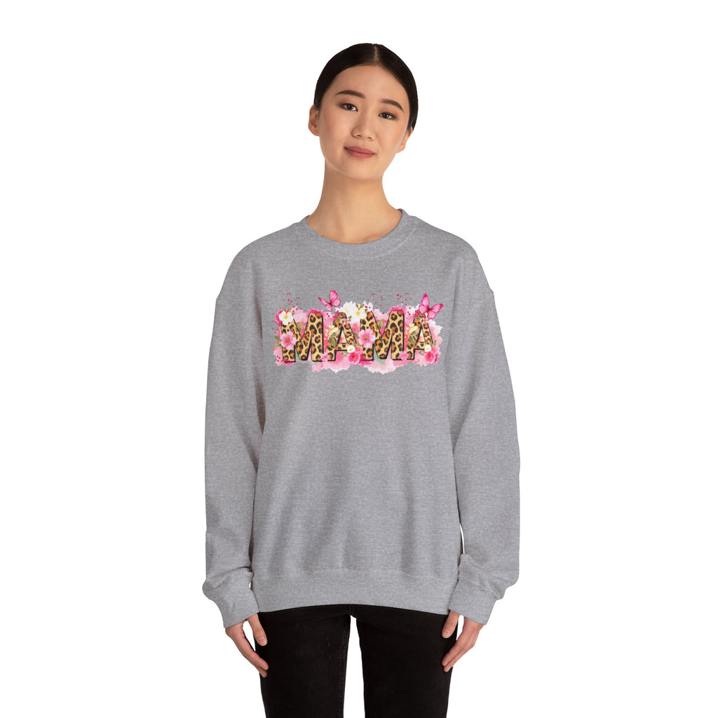 Mama Leopard Floral Crewneck Sweatshirt – Pink Butterflies