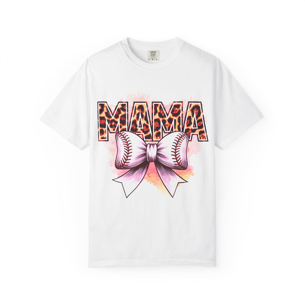Mama Softball Tee — Leopard Print 'MAMA' with Bow