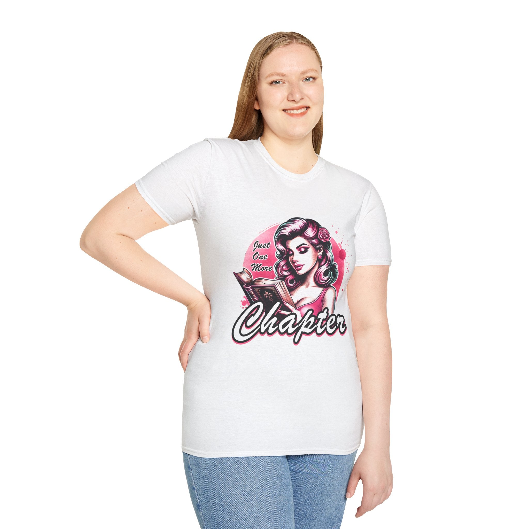 Chapter Reading Tee — Retro Pinup Woman 'Just One More Chapter' Book Lover T-Shirt