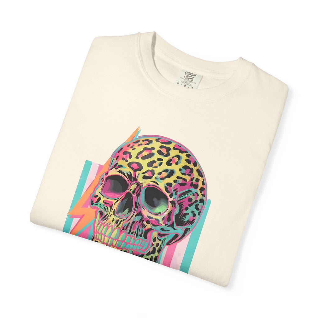 Stressed Since Birth T-Shirt — Neon Leopard Skull Graphic Tee