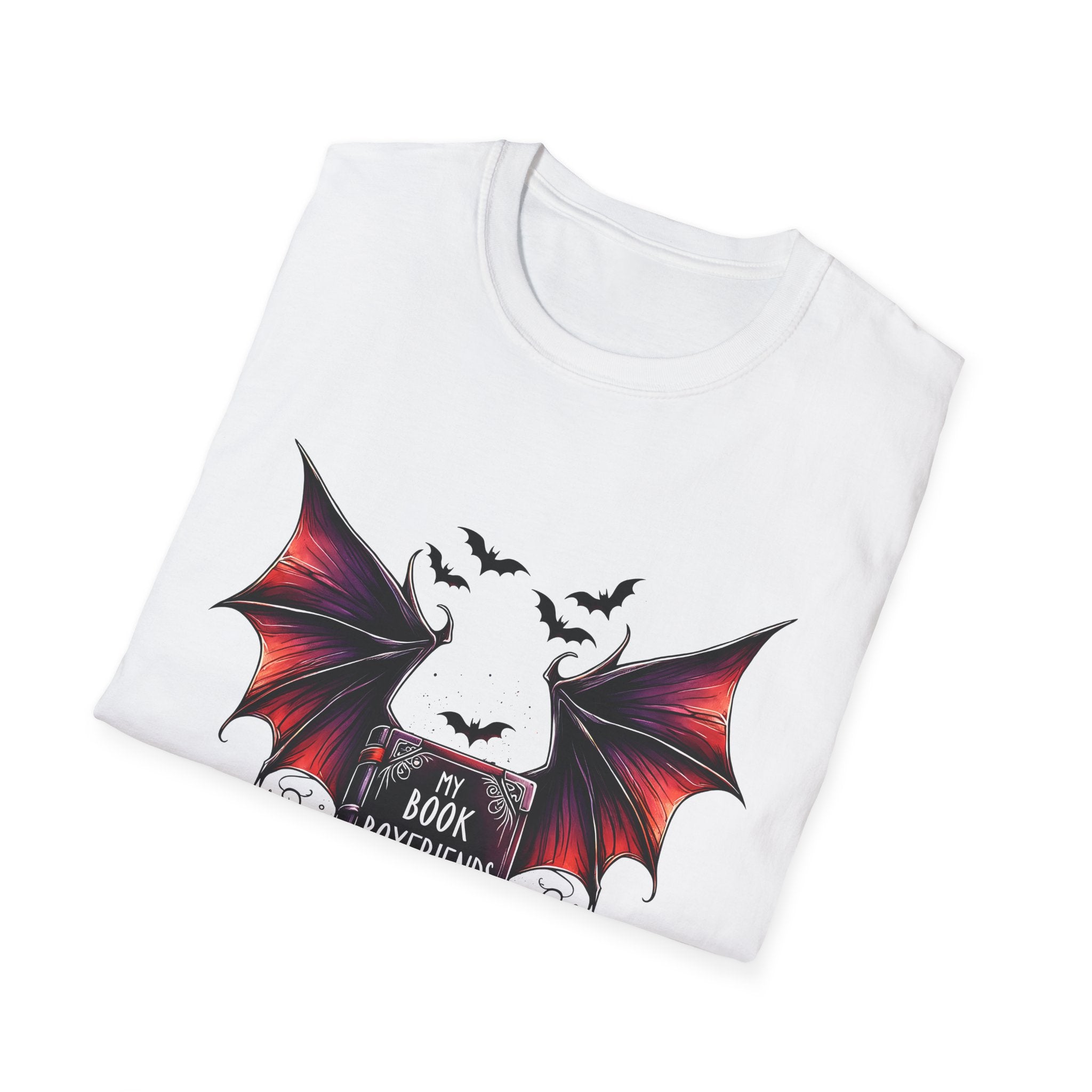 Book Boyfriends Have Wings T-Shirt — Vampire Bat Gothic Reading Tee