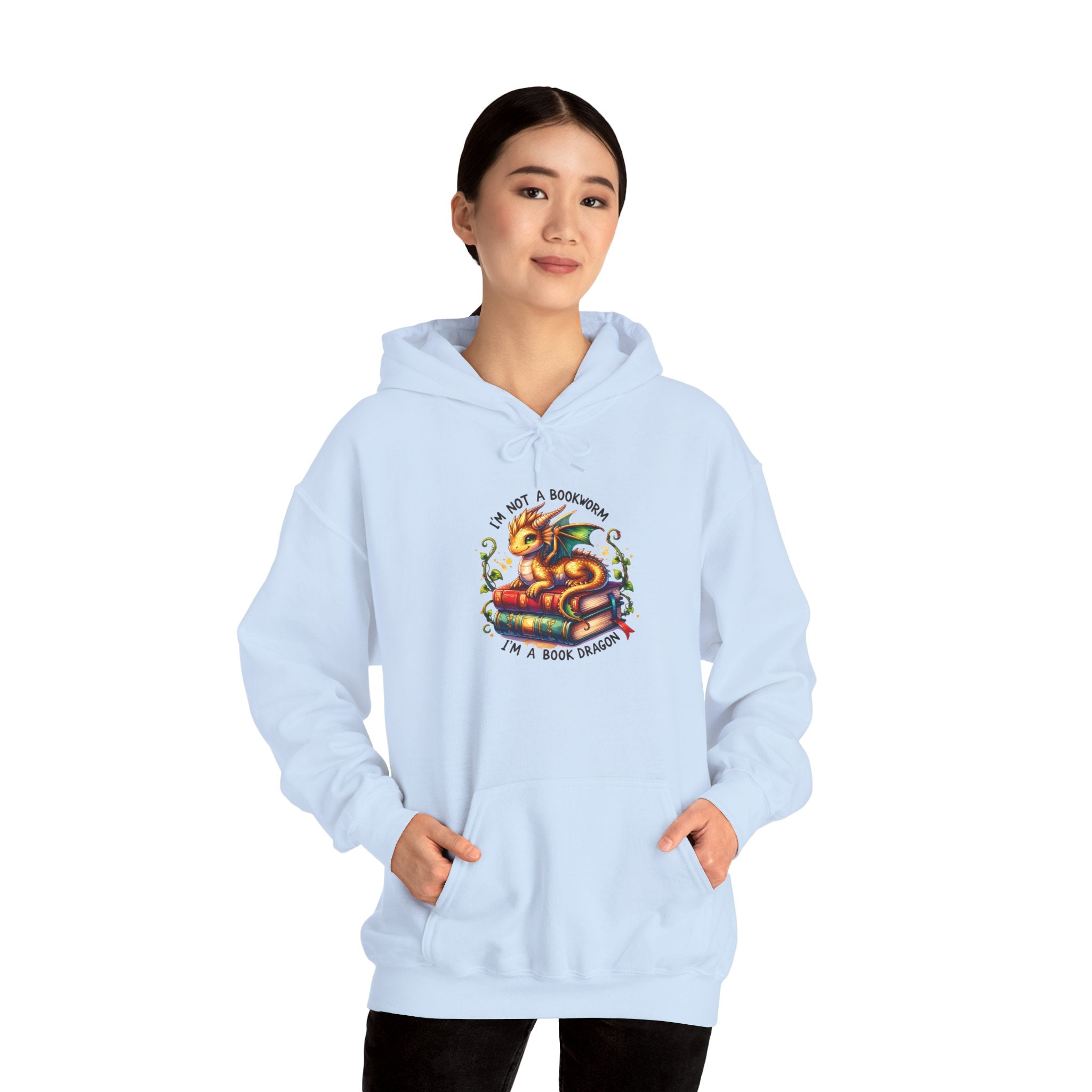 Hoodie — 'I'm Not A Dragon' Cute Snake-on-Book Graphic Pullover