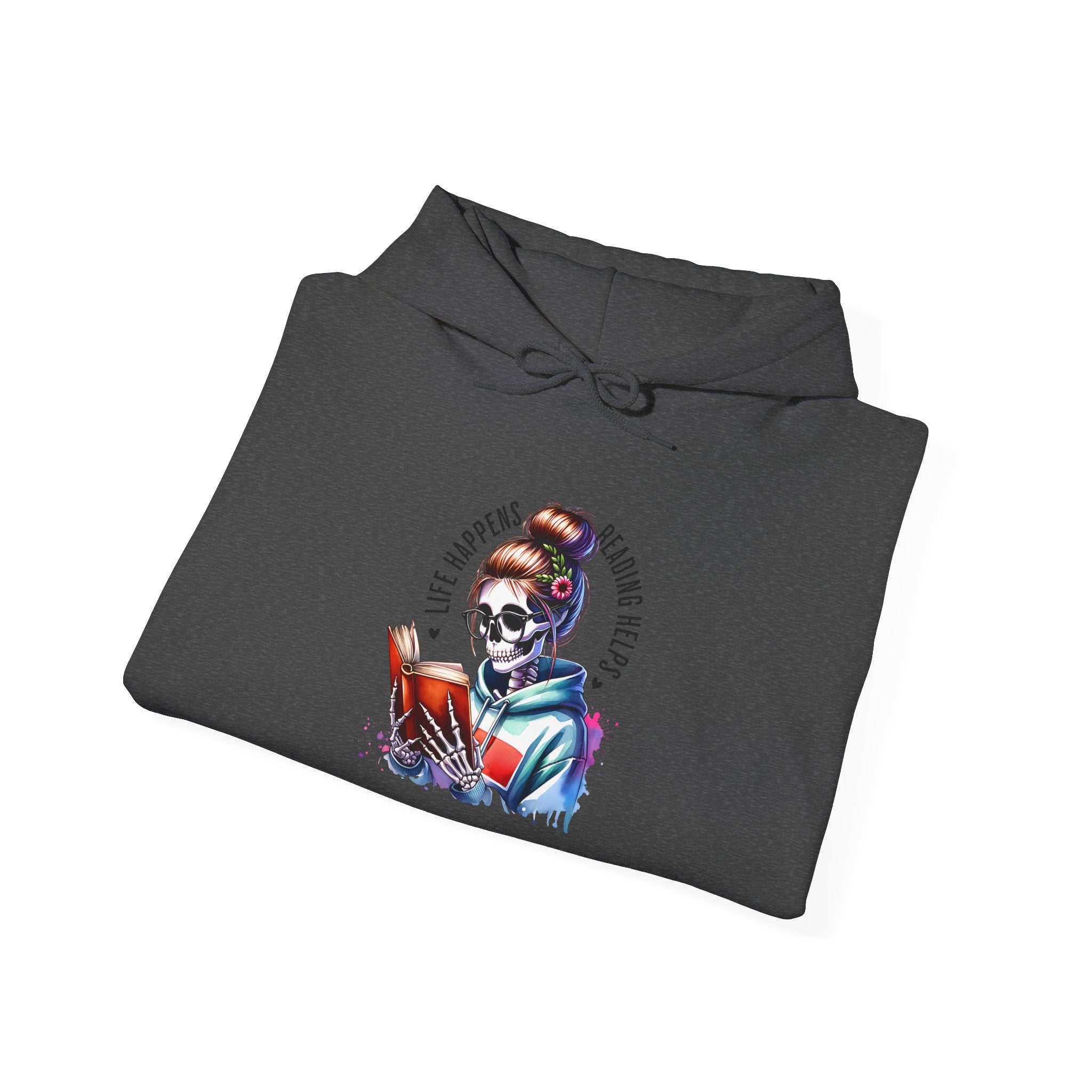 Hoodie - 'Eat, Sleep, Read, Repeat' Skeleton Reader Graphic Hoodie