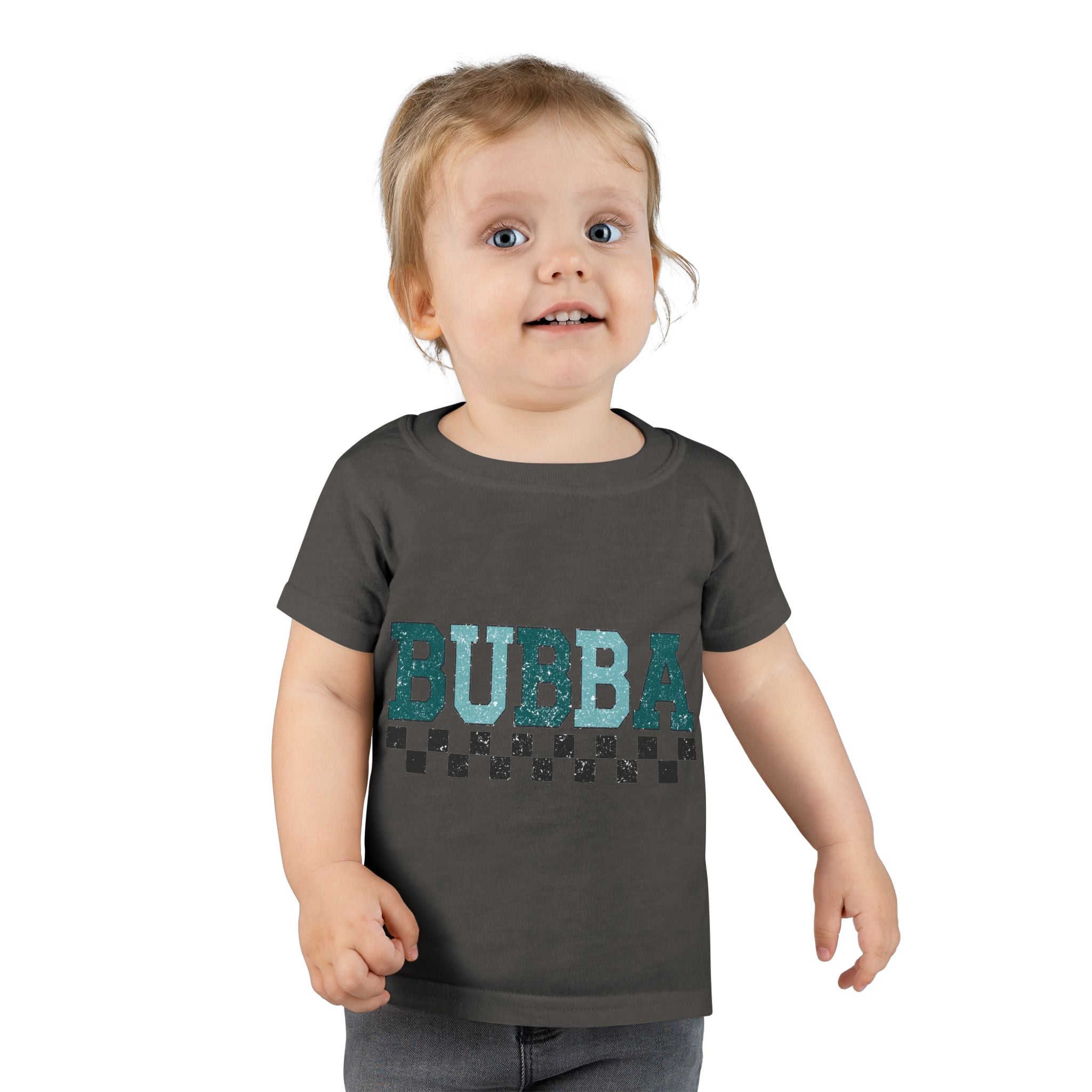 Bubba Toddler T-Shirt — Teal Retro Checkered Kids Tee