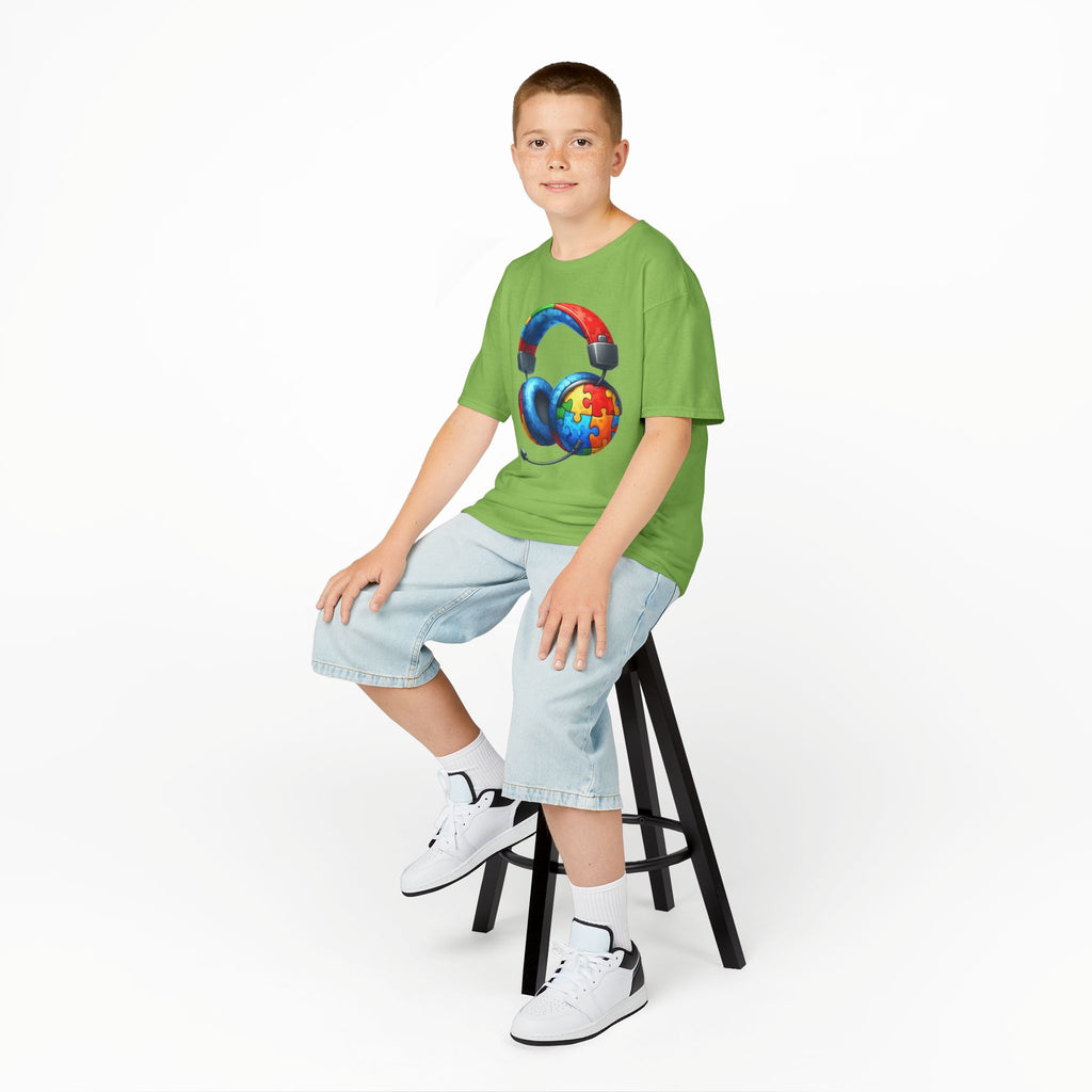 Kids Headset T‑Shirt with Puzzle Autism Awareness Design
