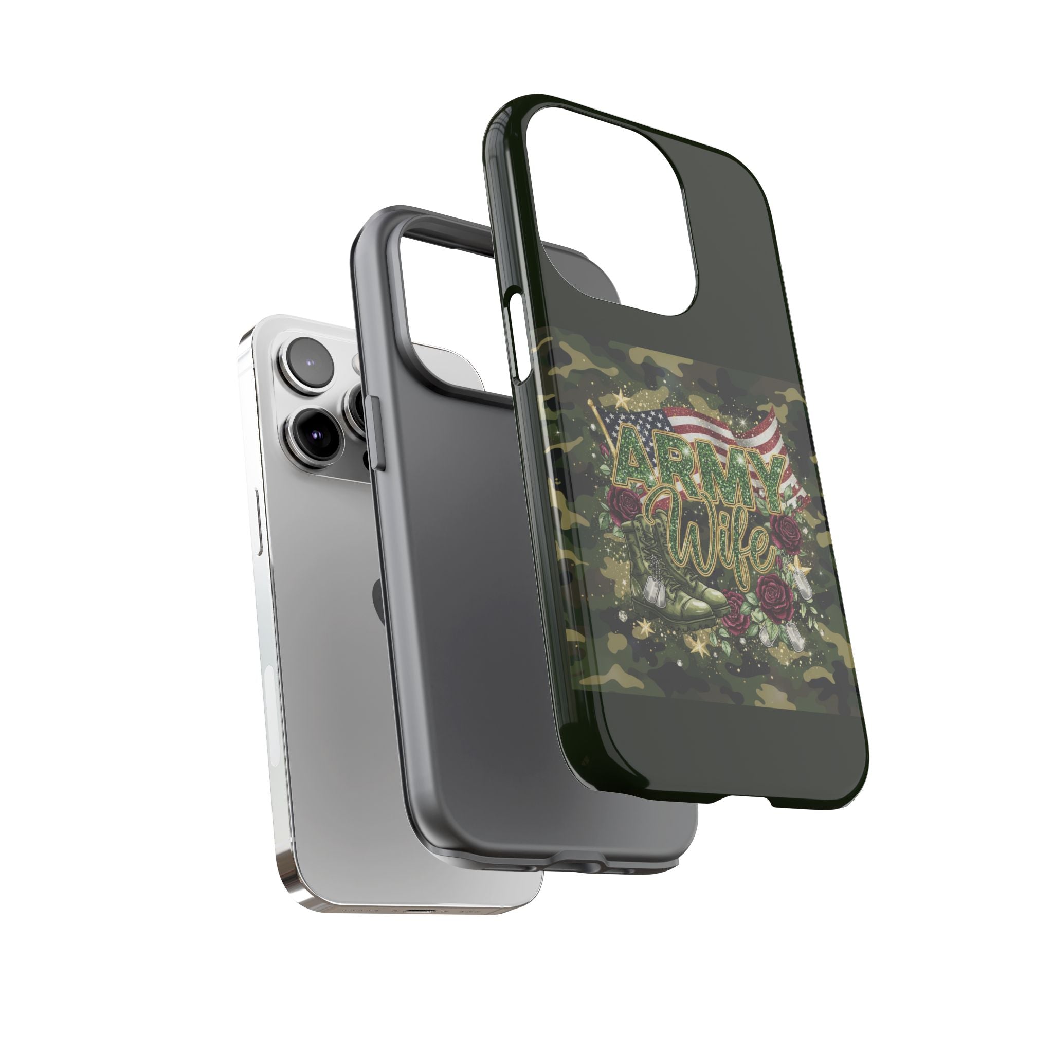 Army Wife Tough Phone Case — Camo Flag Design with Roses