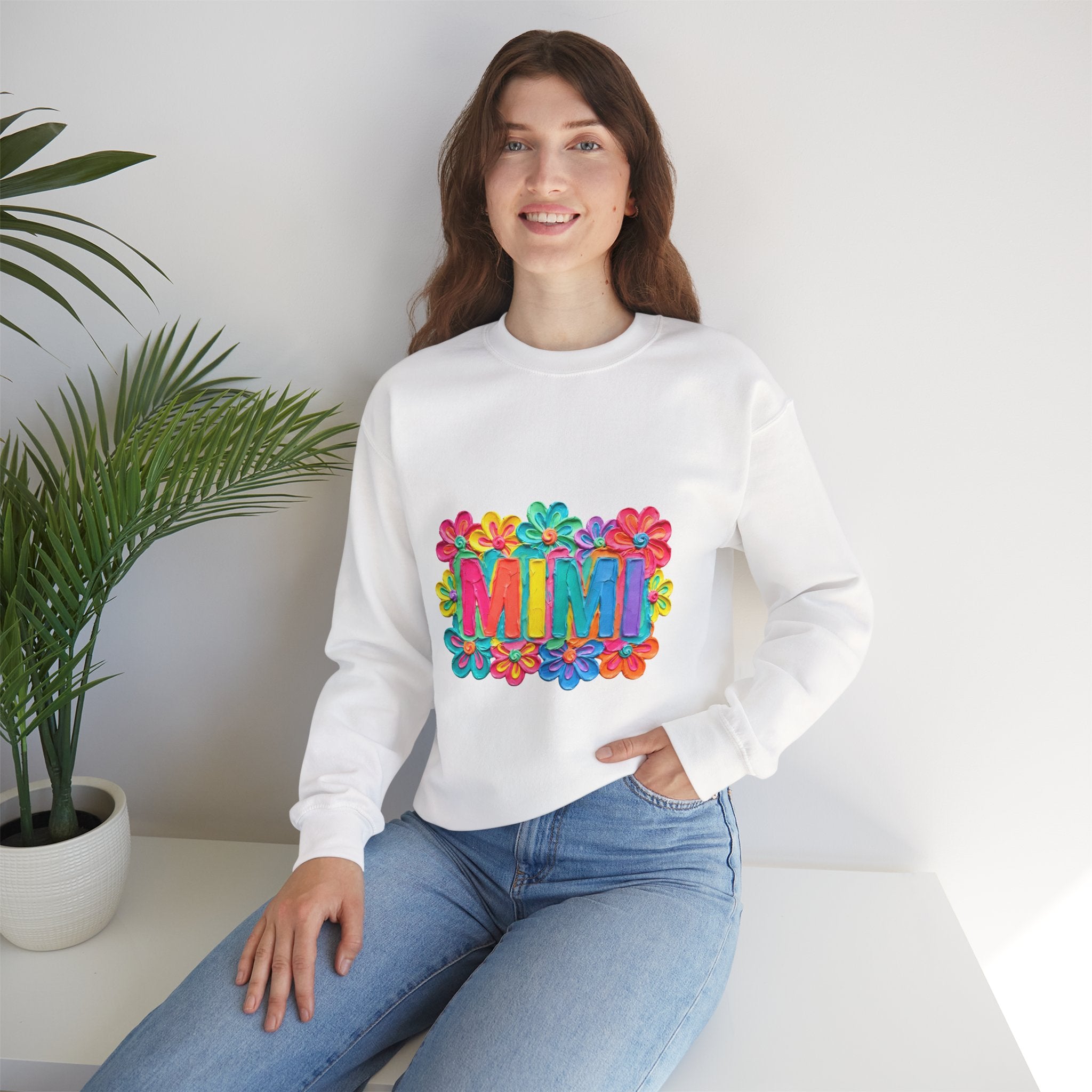 Mimi Floral Crewneck Sweatshirt — Colorful Retro Flower Graphic