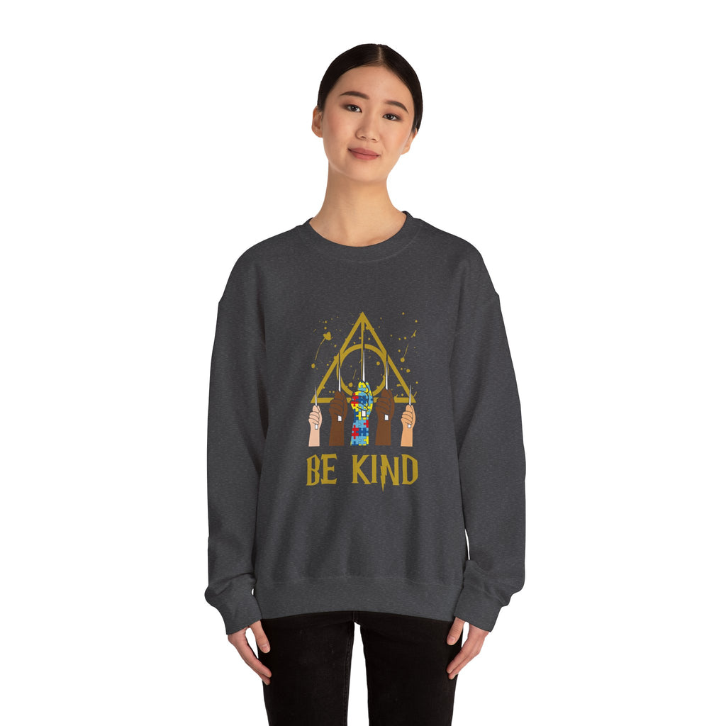 Be Kind Crewneck Sweatshirt – Inclusive Hands & Golden Emblem