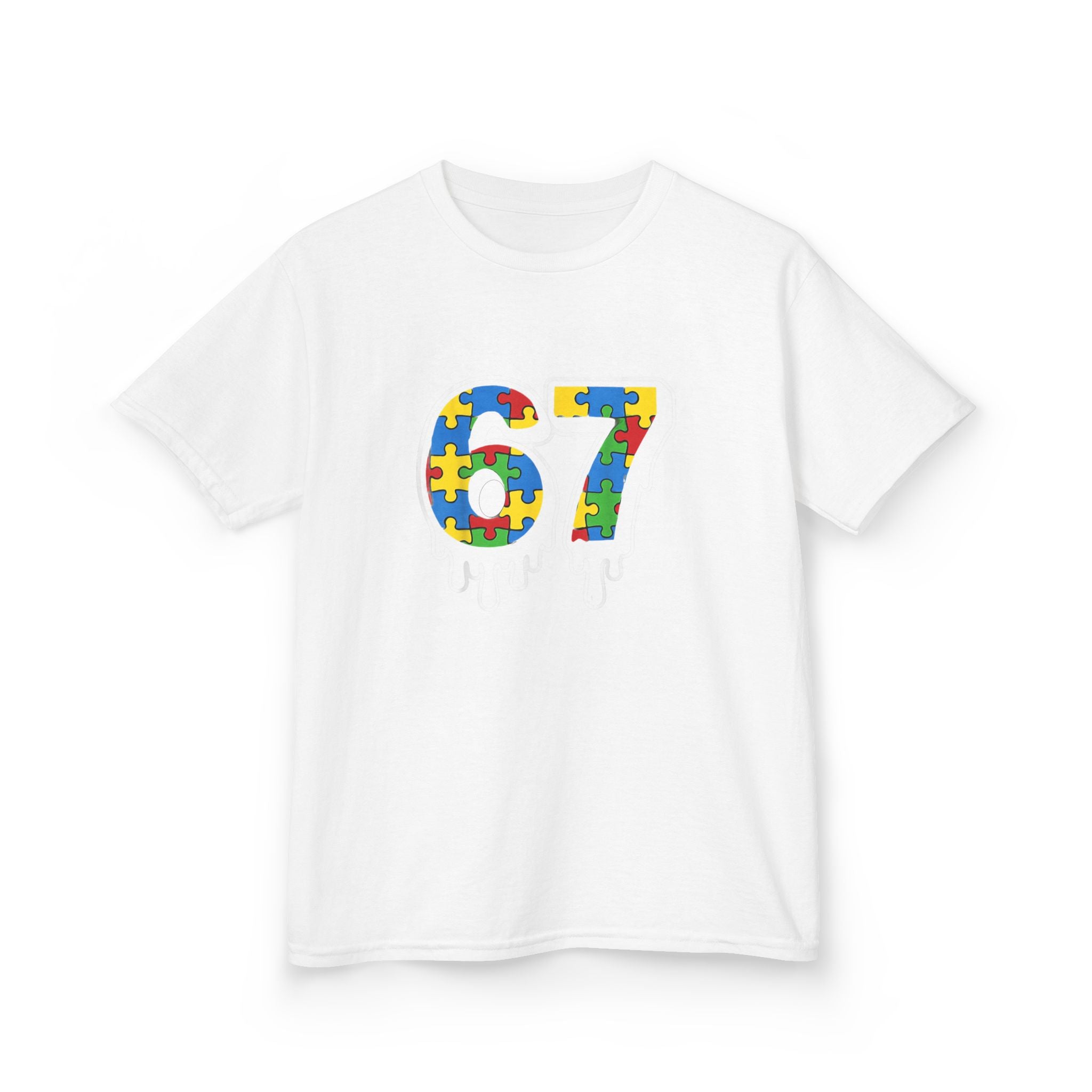 Kids Puzzle Number 67 T-Shirt — Colorful Autism Awareness Tee