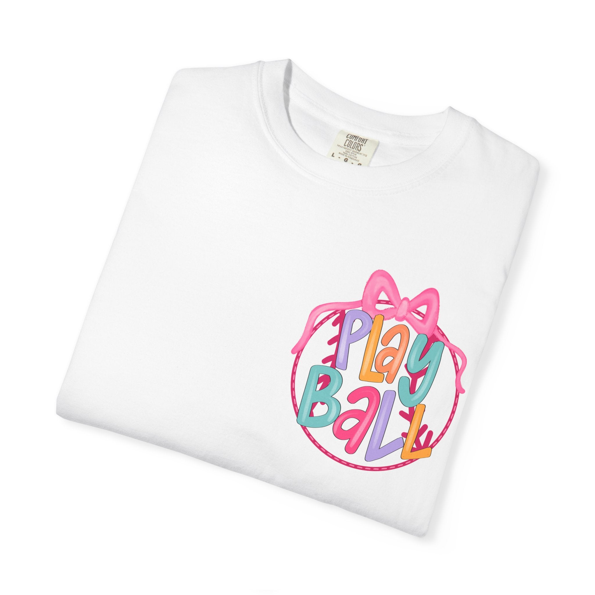 Softball Tee — "Play Ball" Front & "Pitch, Batter, Batter, Swing" Heart Back
