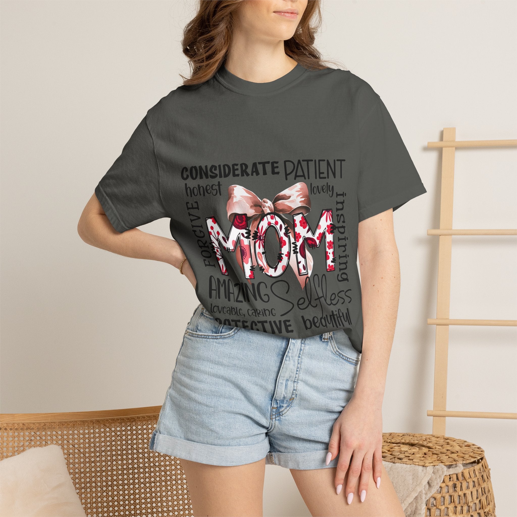 Mom Word-Art T-Shirt — Floral Bow Mother’s Day Tee