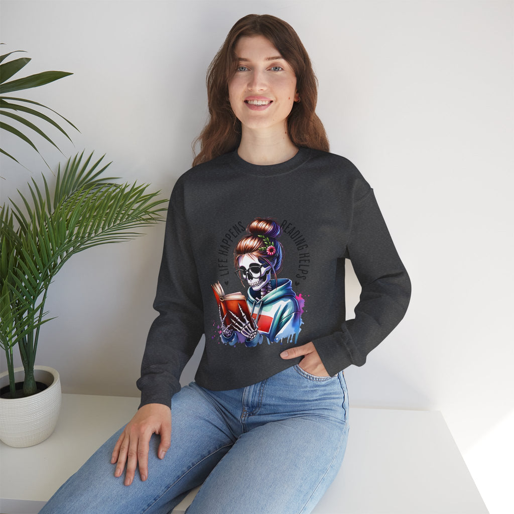 Reading Heals Sweatshirt — Skull Booklover Crewneck