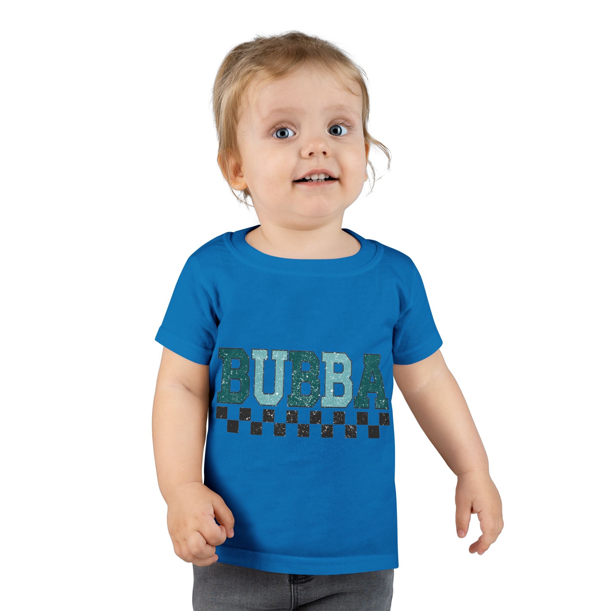 Bubba Toddler T-Shirt — Teal Retro Checkered Kids Tee
