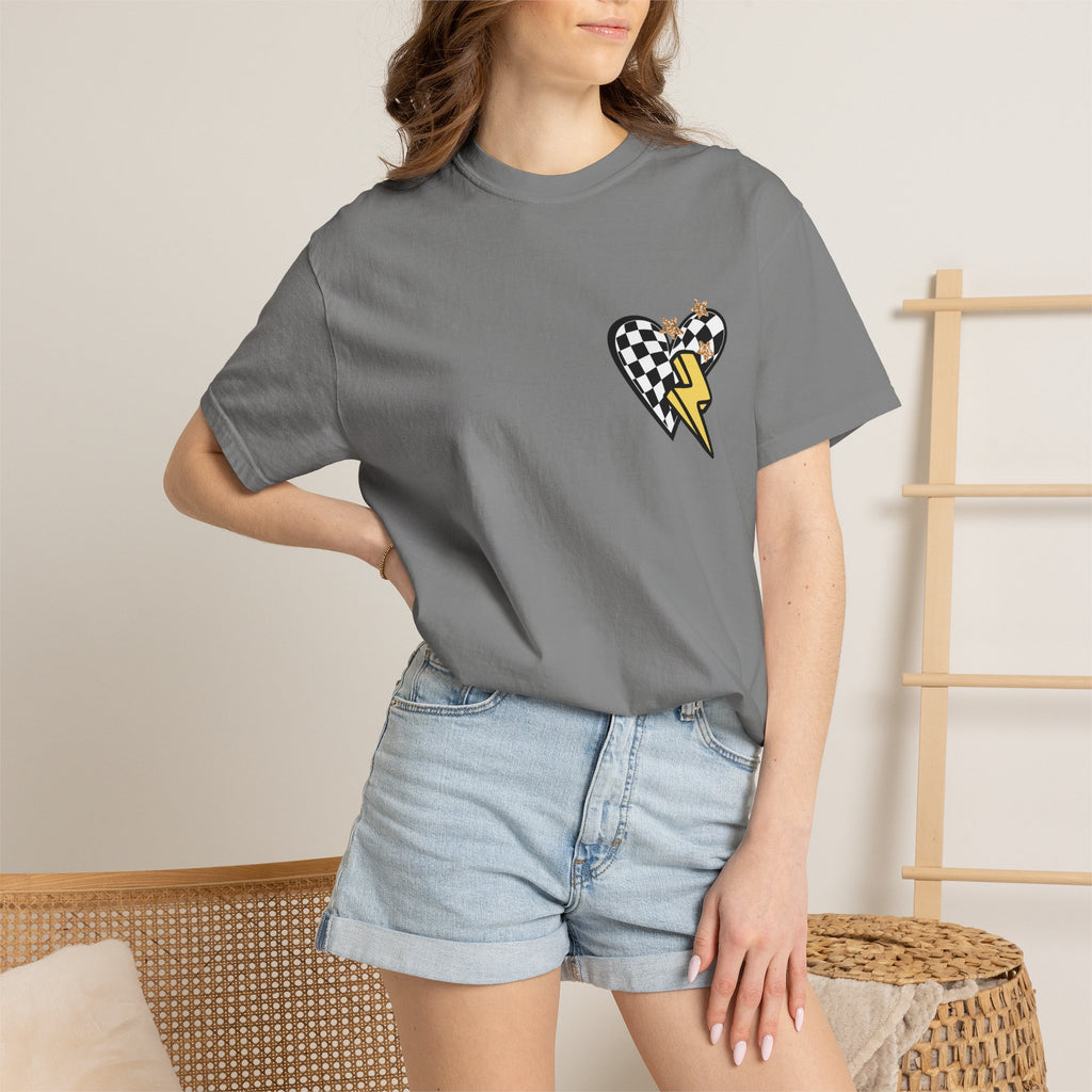 Graphic T-Shirt — Checker Heart & Tiger Collage Design