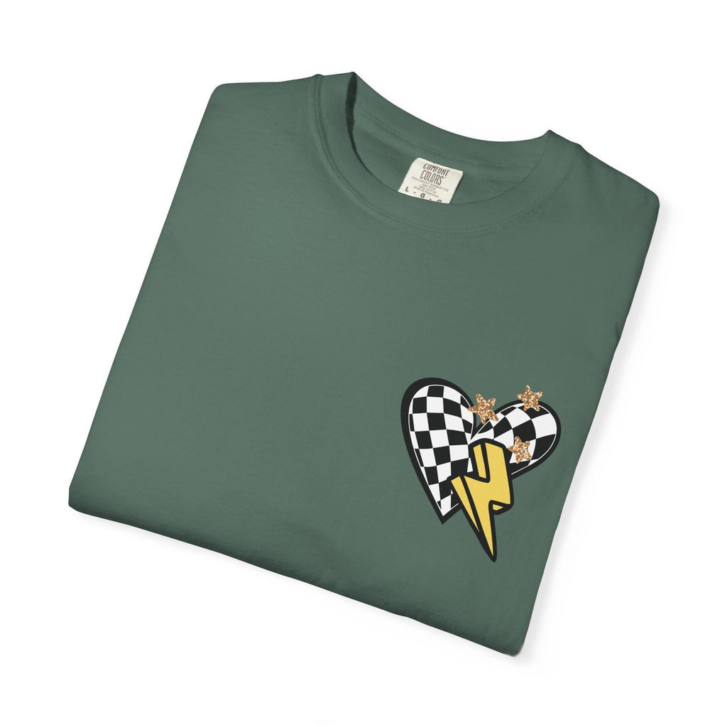 Graphic T-Shirt — Checker Heart & Tiger Collage Design