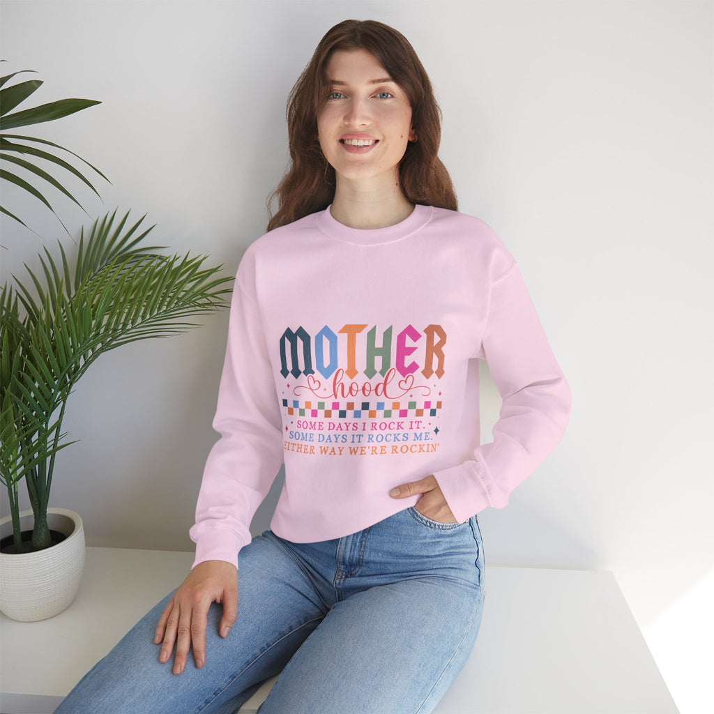 Motherhood Crewneck Sweatshirt — 'Mother Hood' Retro Colorful Mom Pullover