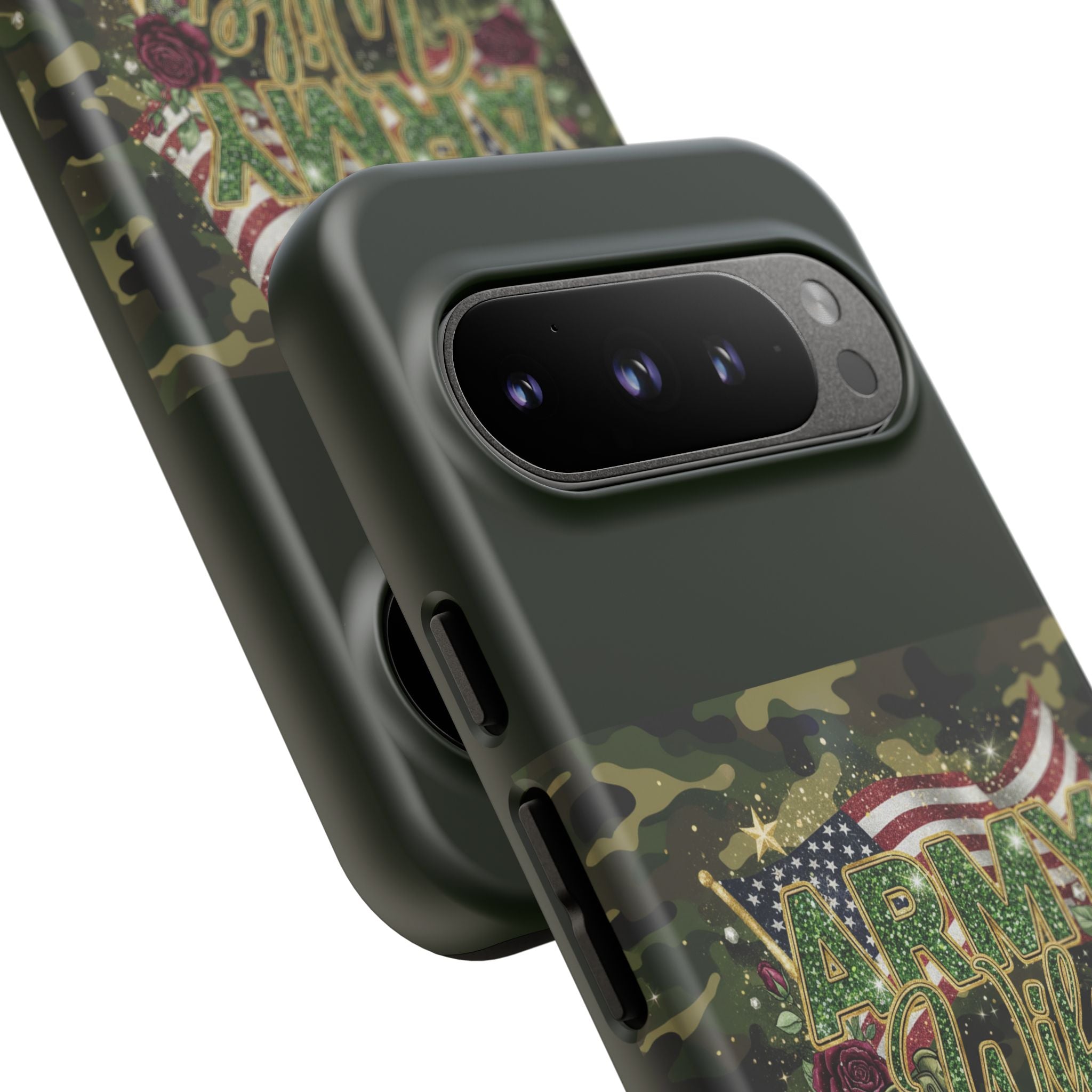 Army Wife Tough Phone Case — Camo Flag Design with Roses