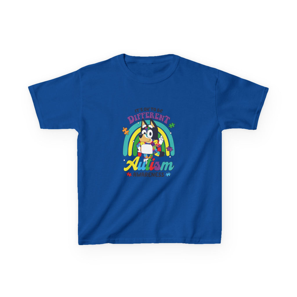 Kids Tee — "It's OK to Be Different" Autism Awareness Rainbow Design