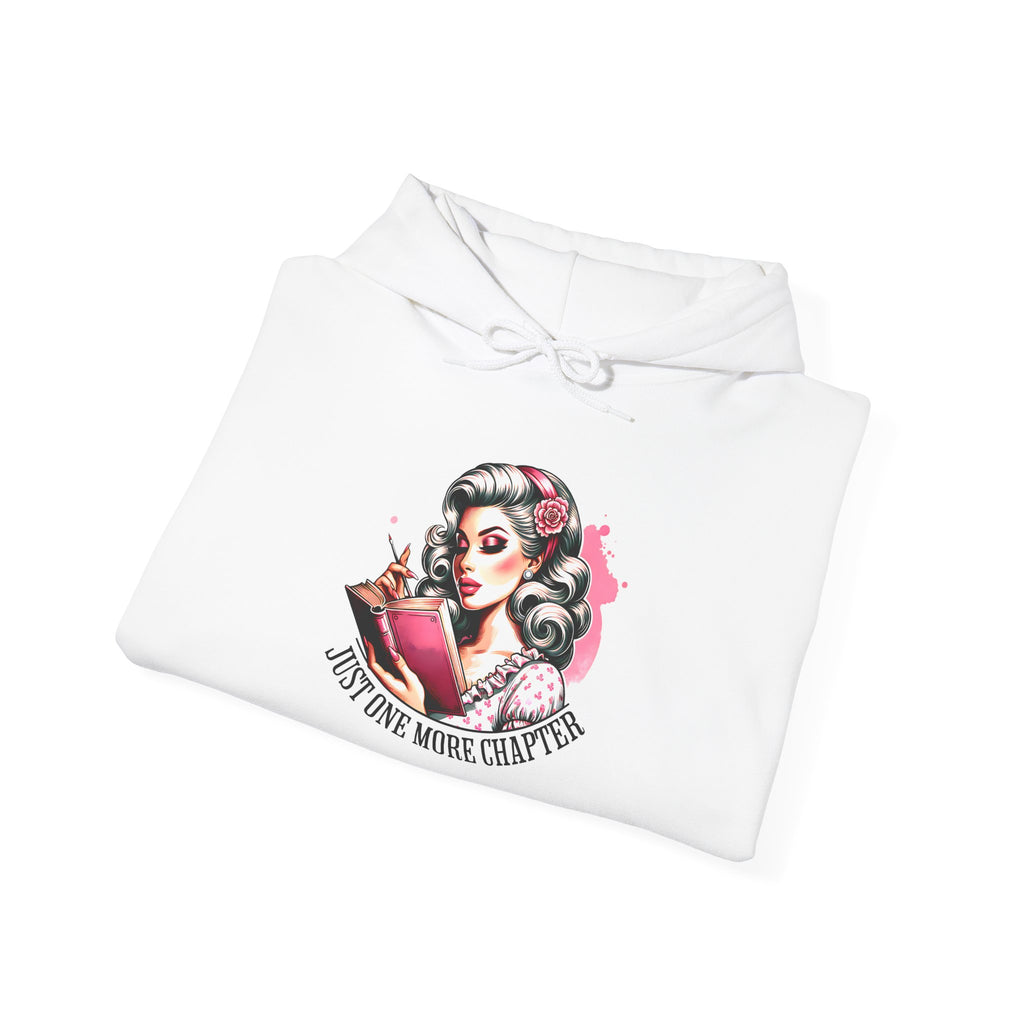 Hoodie — Retro Pin-Up Reader “Just One More Chapter” Cozy Book Lover Sweatshirt